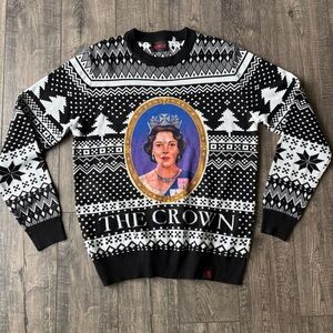 Netflix the Queen ugly Christmas sweater Black and White Patterned unisex